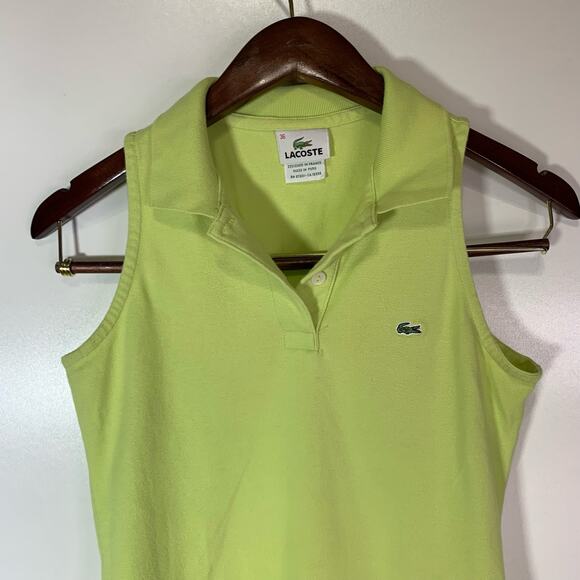 Lacoste Sleeveless Cotton Mini Piqué Polo Shirt Neon Green Women’s 36 Preppy - Picture 3 of 11